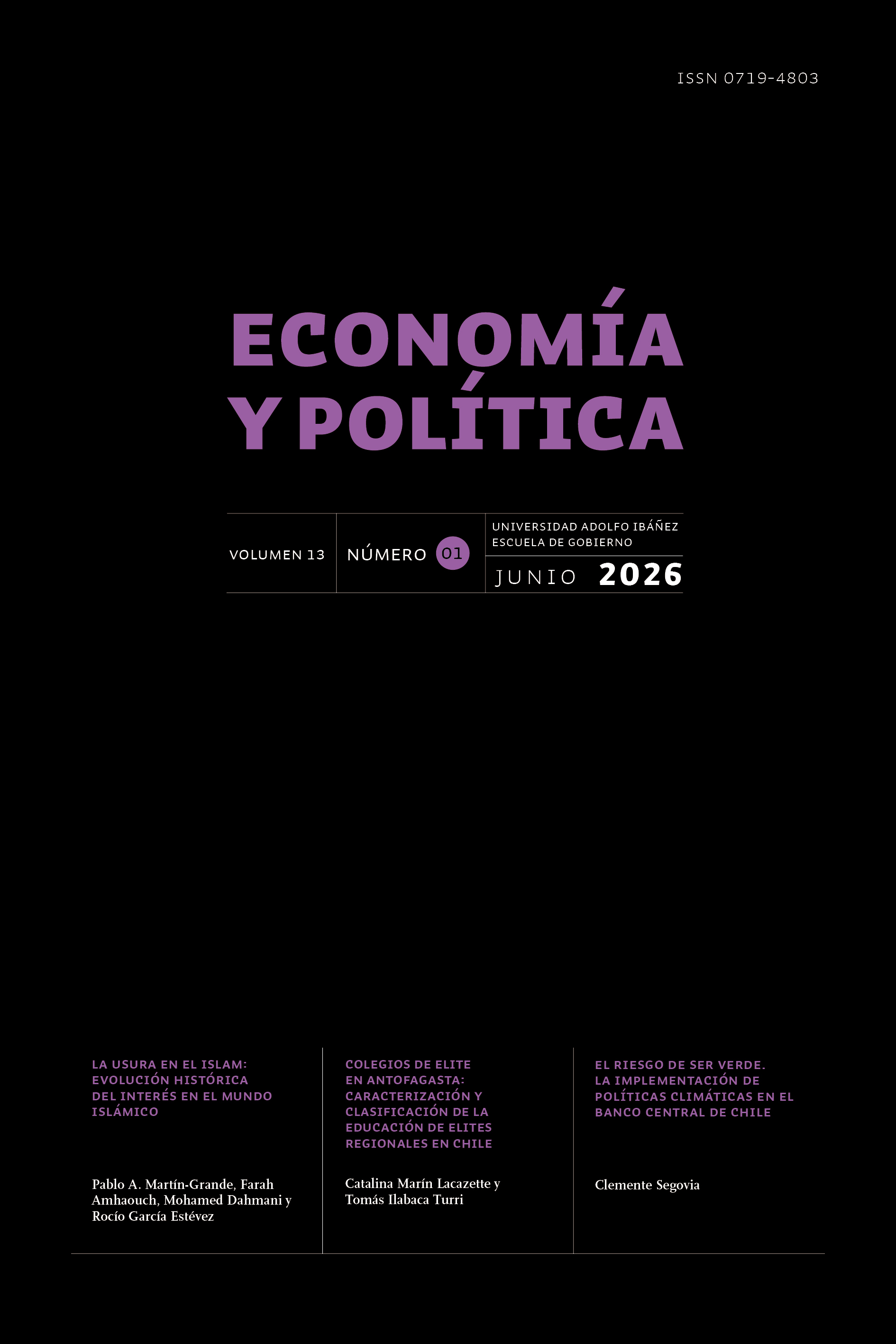 Portada de Economía y Política, Vol. 13 Núm. 1, junio 2026